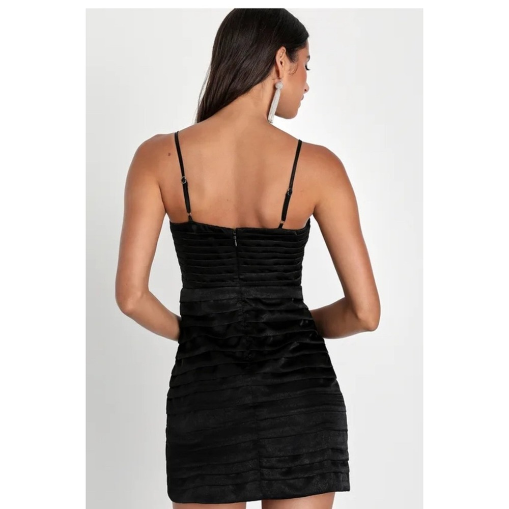 Lulus Completely Stunning Black Pleated Satin Bodycon Mini Dress SZ Medium - Picture 3 of 9